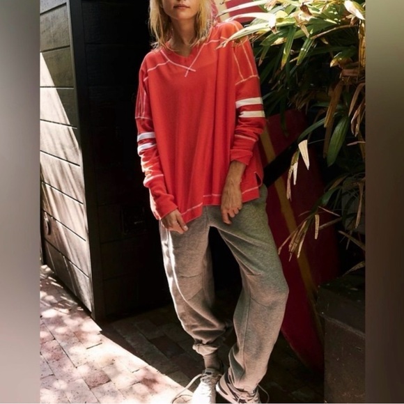 FP Movement by Free People Bright Orange Long Sleeve Pullover with White Stripes - Picture 4 of 4